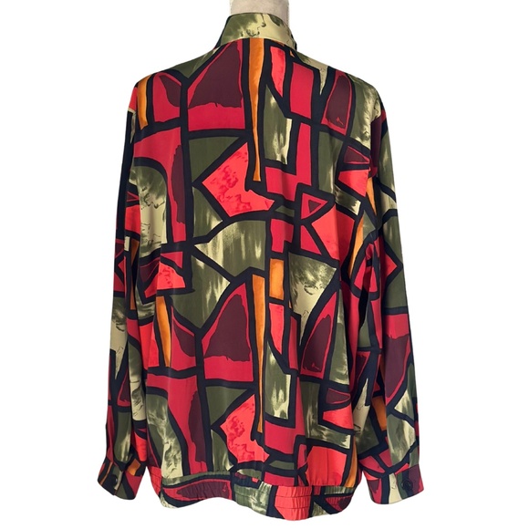 Vintage Retro 80s Caron Components Geometric Print Blouse Sz 18 Made in USA - Picture 3 of 10